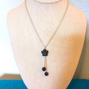 Double Strand 925 Sterling Silver Chain with Black Glass Beads